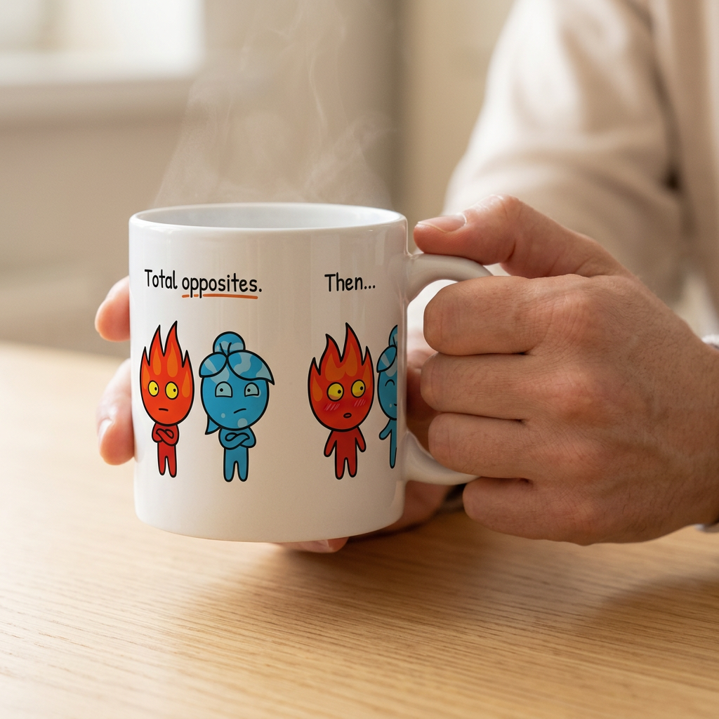 Perfect Together fire and water love mug in hand