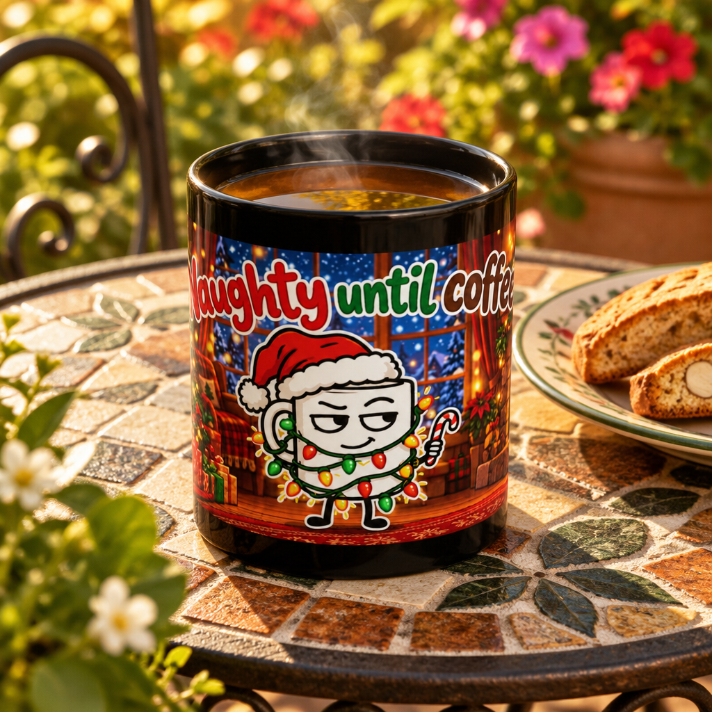 Naughty Until Coffee Christmas Mug