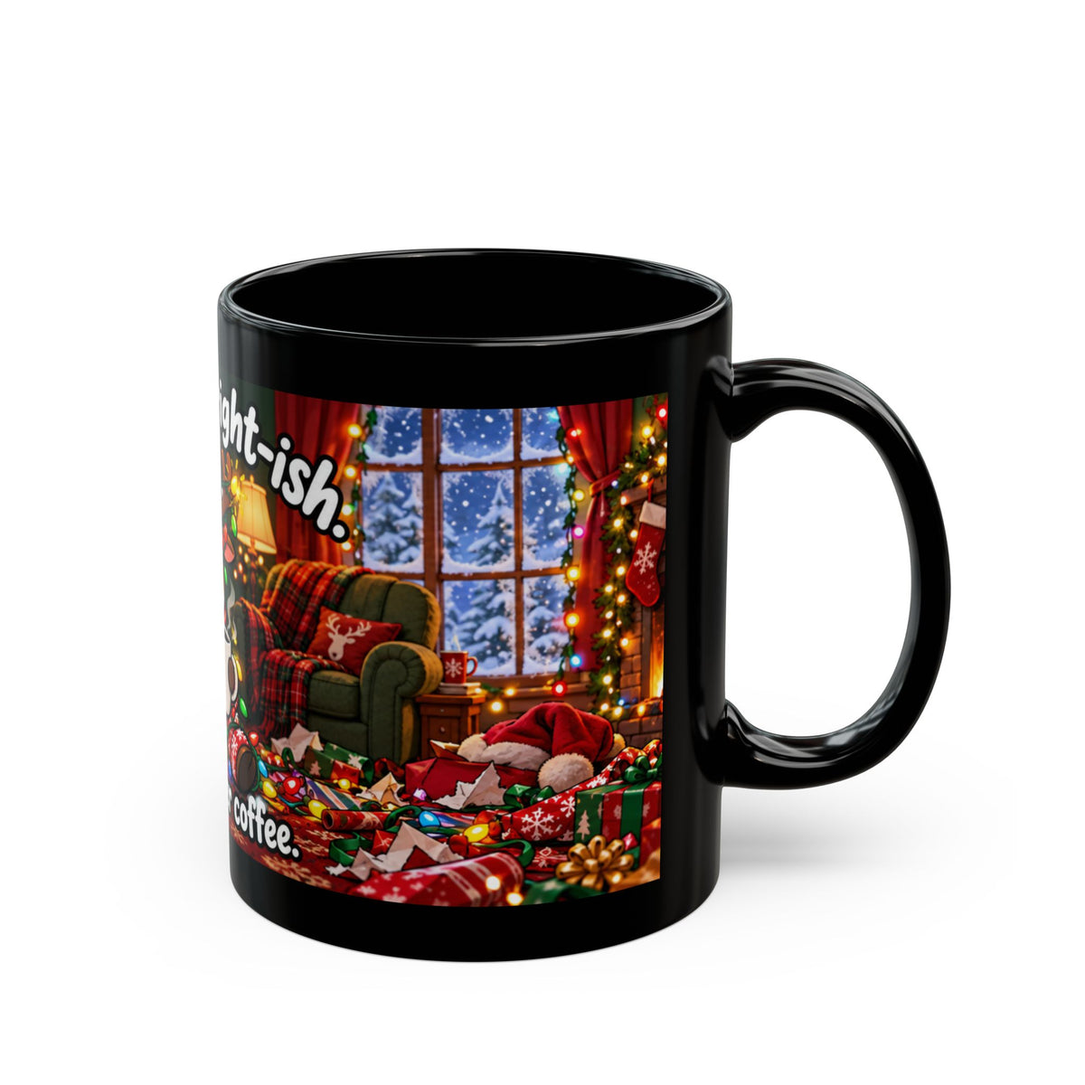 Merry & Bright-ish Christmas Reindeer Black Mug – Ask Me After Coffee