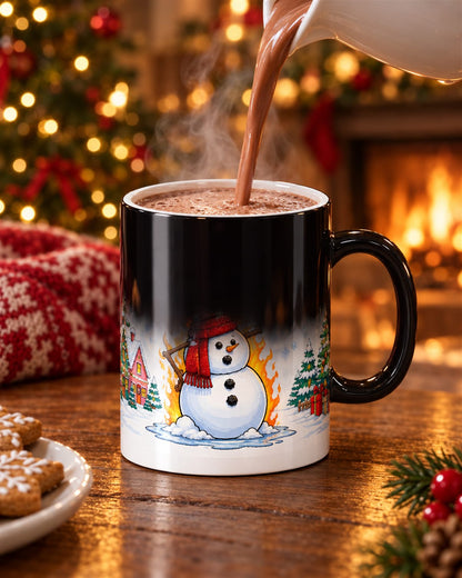 Hot cocoa revealing the snowman on the color-changing mug